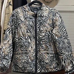 Roq Zebra-Print Quilted Puffer Jacket with Gold Detail - Black & White